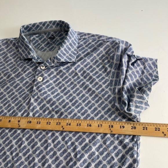 PUMA Golf Light Gray Blue Pineapple All Over Print Performance Polo Shirt Large - Picture 6 of 8